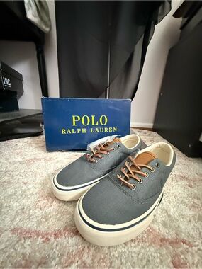 Polo by Ralph Lauren Gray Canvas Low-Top Sneakers with Tan Accents